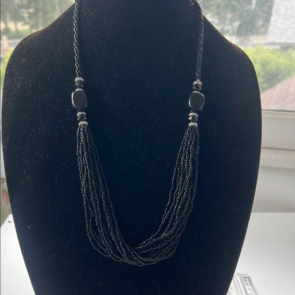 Black Multi-Strand Beaded Necklace - Women's Jewelry